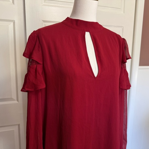NWT Express Red Chiffon Long Sleeve Shift Dress - Picture 6 of 15